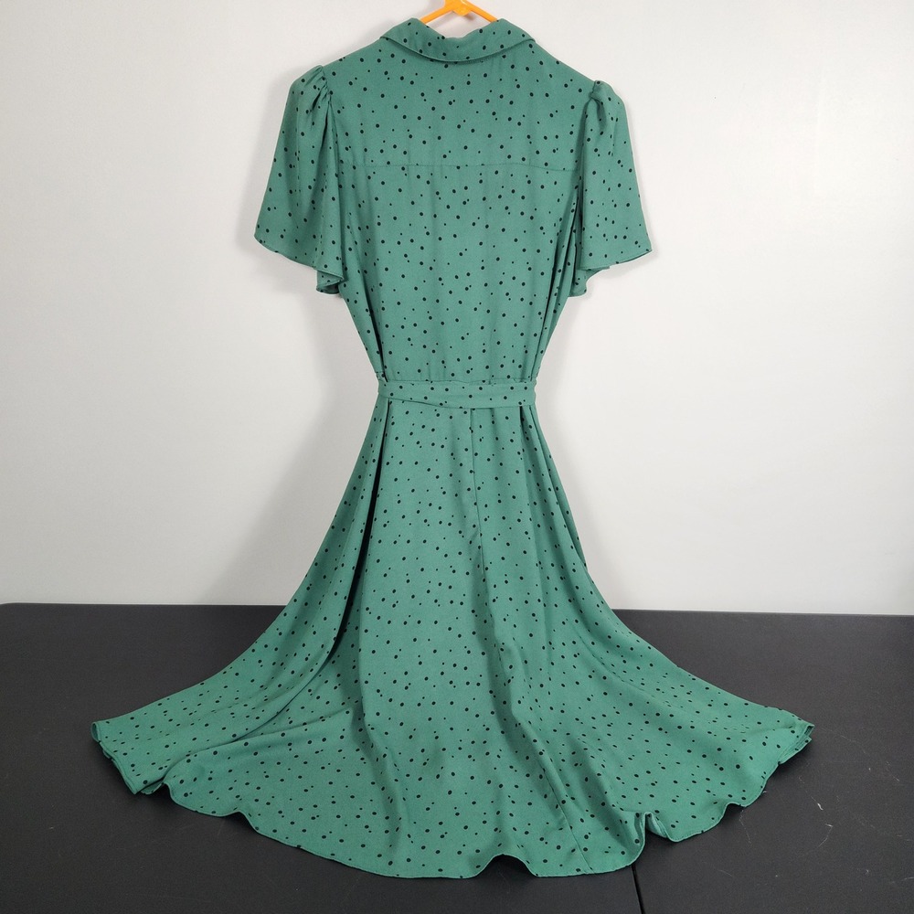 Nanette Lepore Green Polka Dot Pleated Button Front Midi Dress Womens Size 2 - Picture 2 of 9